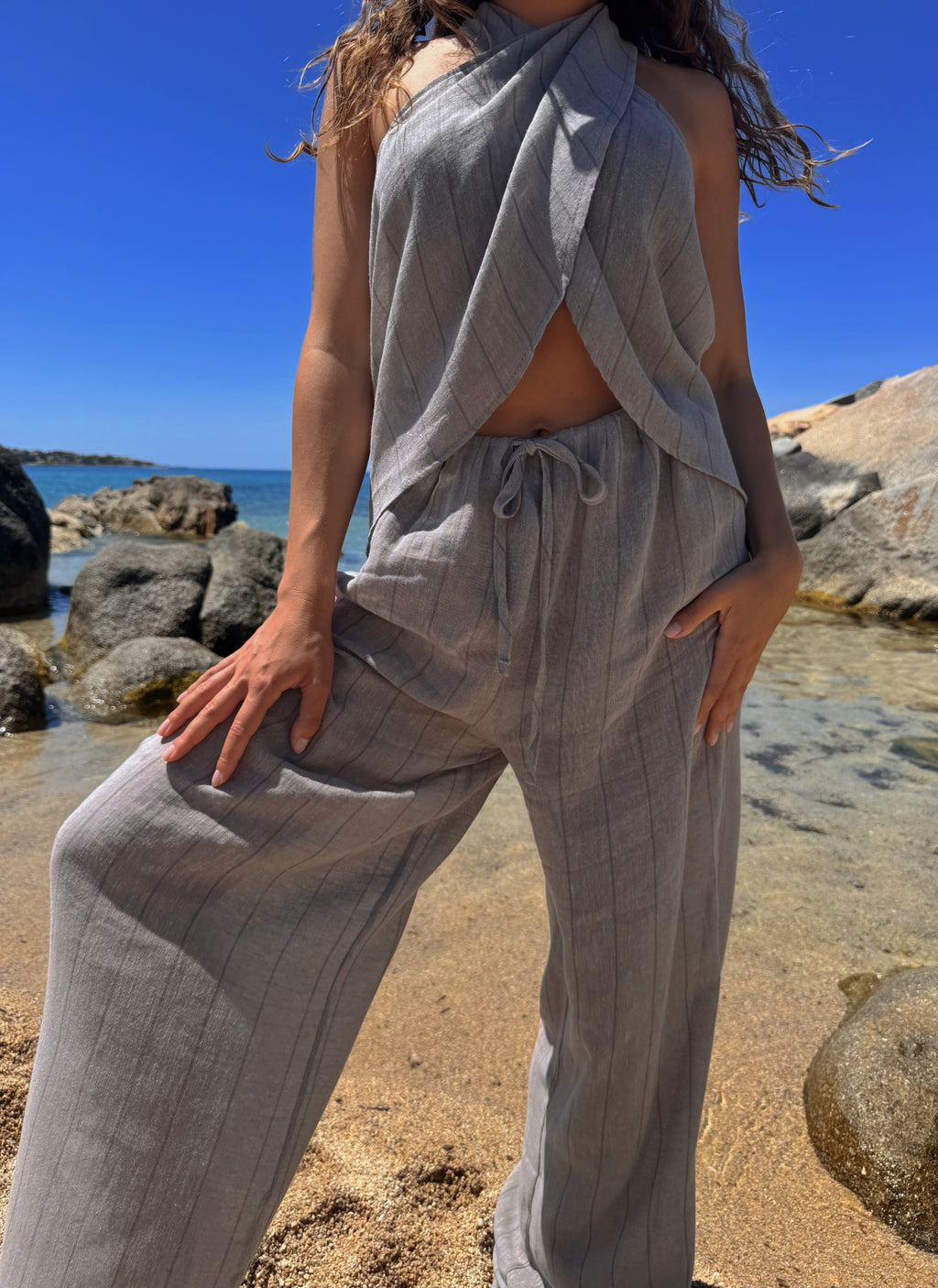 Savanah Mink Striped Linen Cotton Set