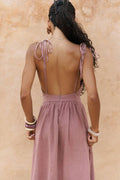 Alba Claret Red Linen Dress