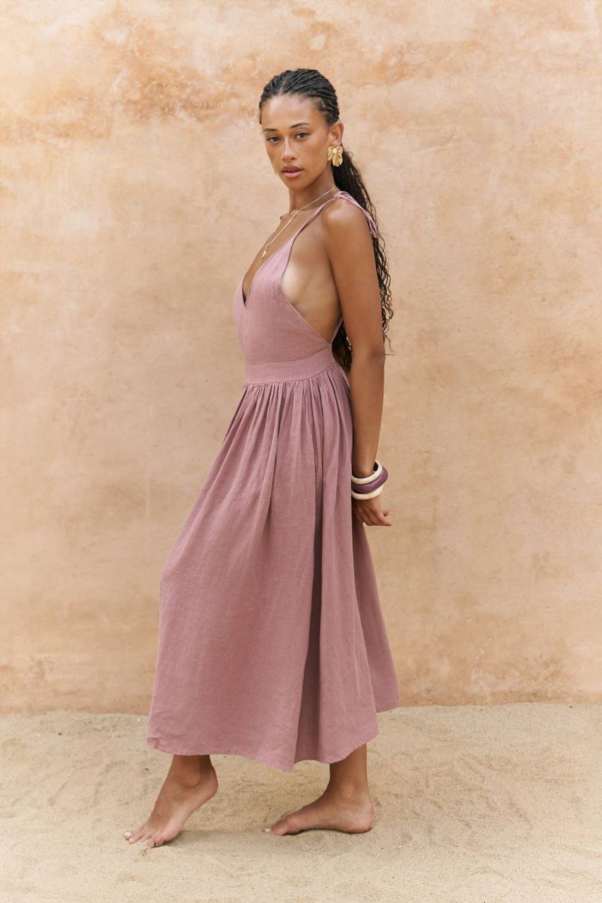 Alba Claret Red Linen Dress