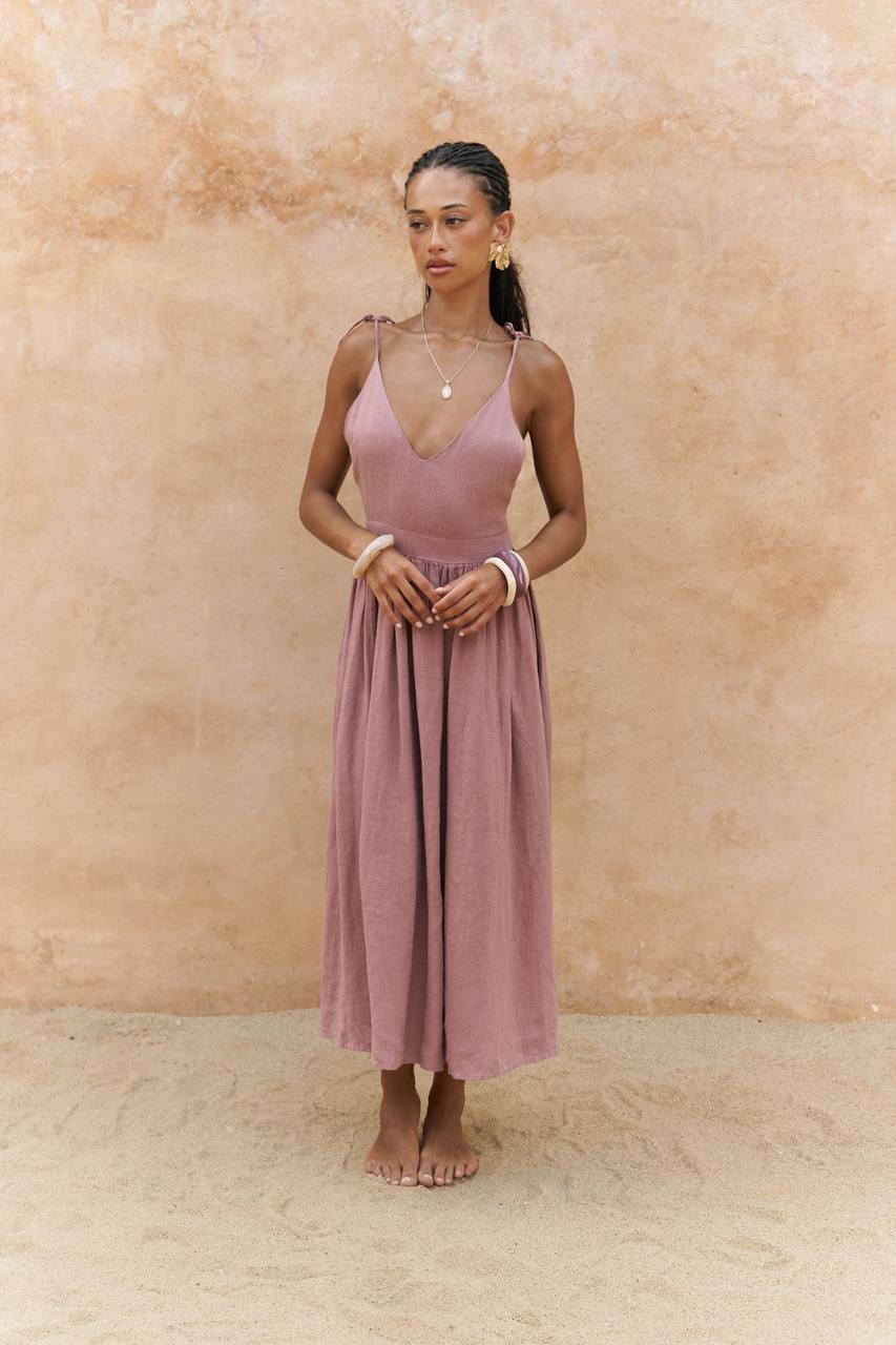 Alba Claret Red Linen Dress