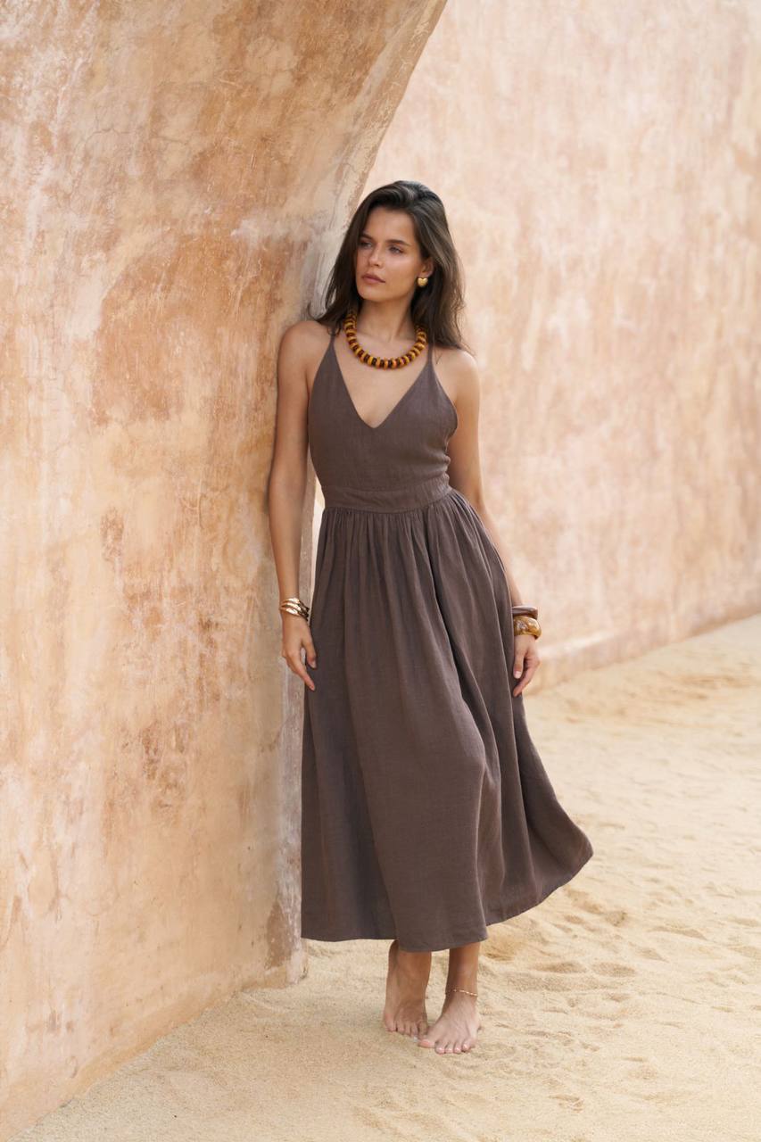 Alba Cocoa Linen Dress