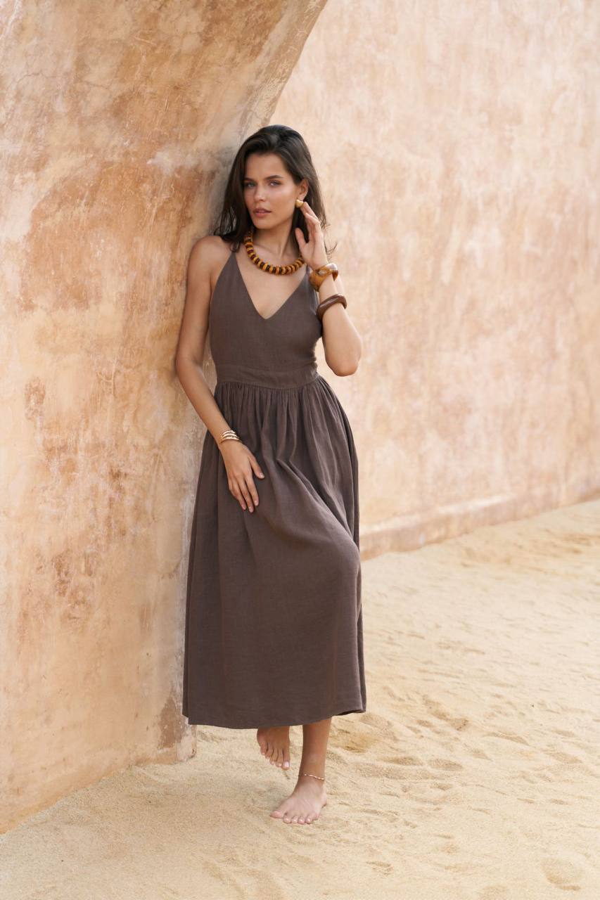 Alba Cocoa Linen Dress